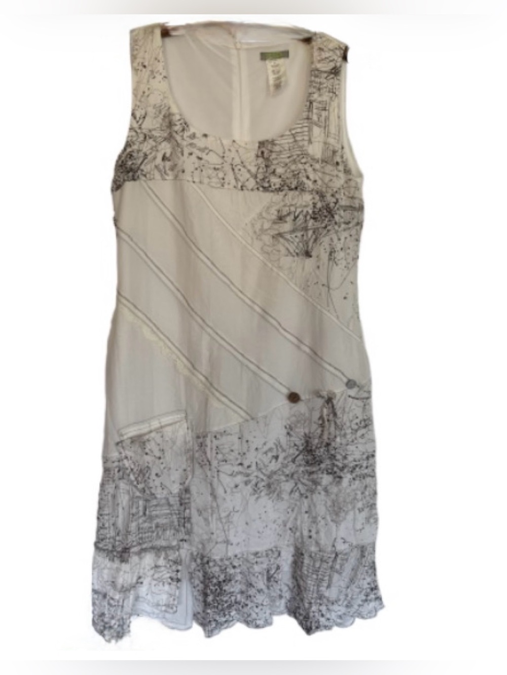 Dolcezza Sleeveless White Midi Dress with multi media  Black Sketch Print